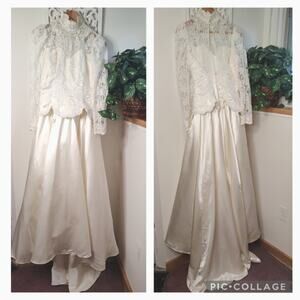 Vintage Jessica McClintock Wedding Gown Lace Bodice Satin Skirt Size 8